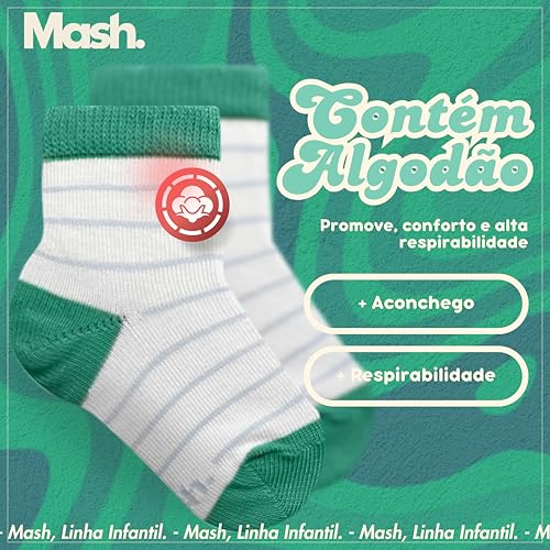 MASH Kit 3 Pares Meias INFANTIL Bebê Criança Menino Menina Recém Nascido Cano Médio, Verde Esmeralda