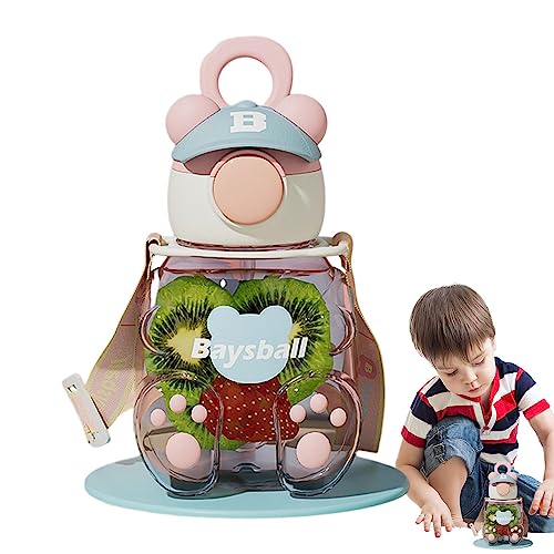 Straw Water Bottle Kids,Leak Proof Cute Bear 750ml Toddler Bottles with Adjustable Strap - Gradient Color Sports Water Bottle for Children for School Backpack, Outdoor Sports Frifer
