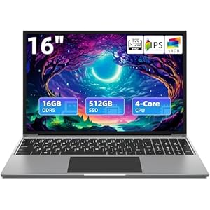 jumper Laptop 16 Inch, 16GB RAM 512GB SSD, FHD 1920×1200 Display(16:10), Laptop Computer with Quad Core N CPU, 38WH Battery, Cooling System, Numeric Keyboard, 4 Speakers, Business Student Laptops.
