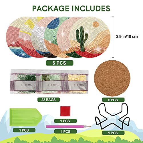 Temlum 6 Pcs Diamond Painting Coasters Kit with Holder, Abstract Landscape Diamond Art Coaster Kits for Beginners, Adults Art Craft Supplies - Image 4
