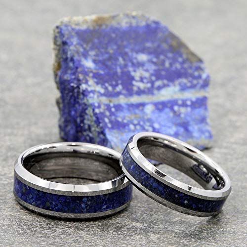 Custom Engraved Tungsten Carbide 4mm, 6mm or 8mm Wedding Band Blue Lapis Lazuli Inlay4