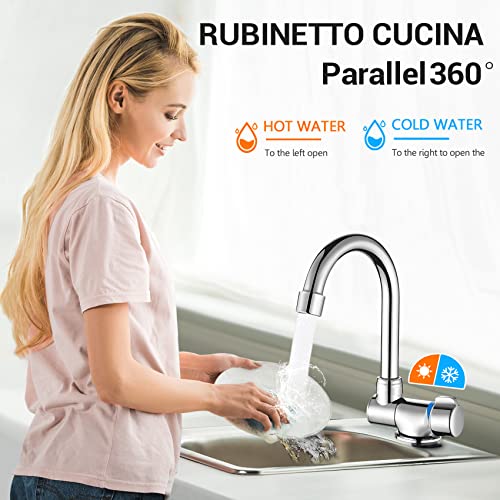 Callstick Faltbarer KüChenarmatur 360-Grad-Rotationswaschbecken Wasserhahn Einhand-Kalt- und HeißWassermischer Kupferhahn für Wohnmobilboote