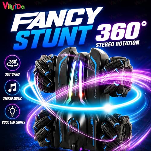 Image of VikriDA RC 4x4 Gesture Control Drift Car | 360 Stunt Car with Double Smoke, RGB Lights, Spray Mist, Rechargeable Toy