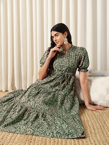 Image of KZULLY | Dress for Women | Summer Outfit | Elegant Casual | Puff Sleeves| Lightweight Polyester Fabric