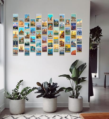 Image of Pack of 54 Vinatage Country Wall Collage Kit Posters - 4 x 6 Inches Wall Decor Poster - Wall Art For Bedroom, Living room, Office - 1 Tissue Tape