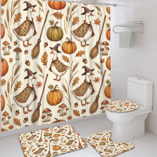 Rideau de douche rustique en polyester orange avec tapis de bain - 2