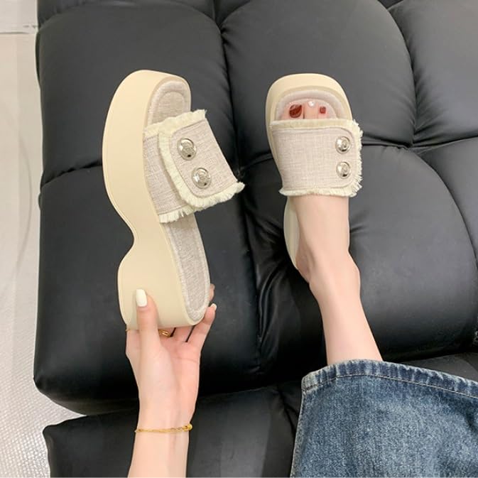 HBJWOV Denim Thick Sole Slope Heel Sandals for Women's Spring Versatile3