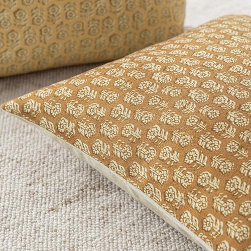 Image of Foindtower Set of 2 Decorative Neutral Floral Print Throw Pillow Covers Vintage Accent Farmhouse Cushion Cover Boho Home Decor For Sofa Couch Chair Bedroom Living Room Outdoor,20x20 Inch,Golden Orange