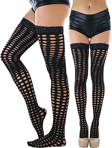 Image of ToBeInStyle Women's Sexy Nylon Versatile Fine Fishnet Thigh High Stockings w /Opaque Band