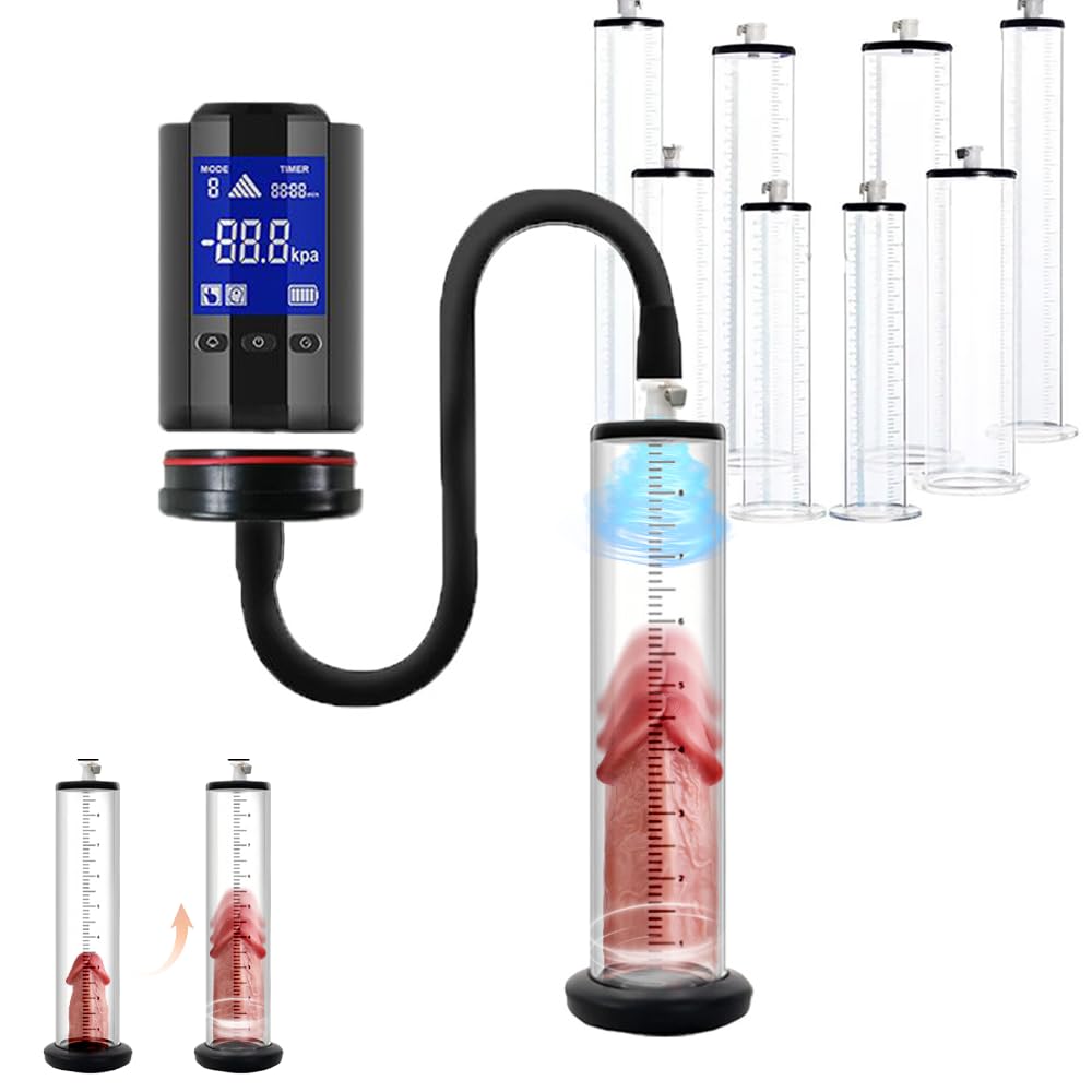 Penispumpe Sex Spielzeug für die Männer, Elektrische Penis Vakuumpumpe mit LCD-Display & Verschiedenen Modi, Penis Pumpe zur Peniserektion und Penisvergrößerung(D:22.9 * 5.7cm)