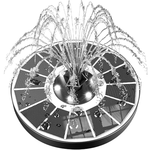 SZMP LED Solar Springbrunnen für außen mit 2200mAh Akku, 3.5W Glas Solar Teichpumpe mit 8 Effekte & 4 Fixe Rohre Solar Wasserpumpe, Solar schwimmender Fontäne Pumpe für Garten, Vogel-Bad, Teich