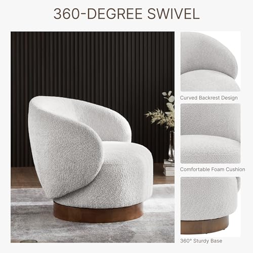 Image of KISLOT Swivel Accent Chair Round Barrel Armchair Upholstered Performance Fabric for Living Room Bedroom Waitingroom,2 Box,Light Grey
