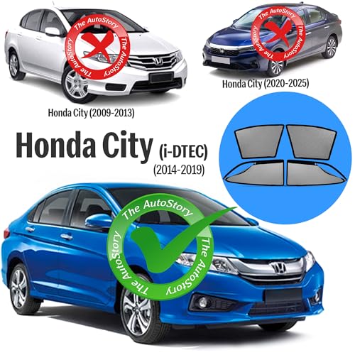 Image of AutoStory Magnetic Car Sunshade for City Idtech 2014-2019 | Front Half Cut for Mirror Visibility + Rear Full Coverage with Zipper | Heavy Heat & UV Protection | Privacy Side Window Curtains Shades