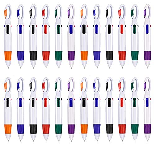 KAHEIGN 24 Pièces Stylos De Navette, 4 En 1 Stylos Multicolores Rétractable Stylos à Bille Avec Porte-clés à Boucle Sur Dessus Pour Les Fournitures Scolaires De Bureau étudiants Enfants (6 Couleurs)