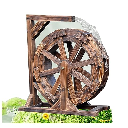 Fontaine à eau en bois avec roue Feng Shui pour grand bassin de jardin