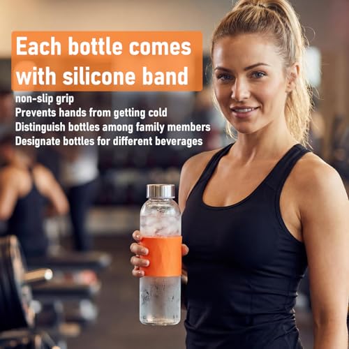 Image of Zukro Glass Water Bottles with Lids & Silicone Grip Sleeve 18 oz, 10 Pack Reusable 100% Leak Proof Juice Bottles With Stainless Steel Cap for Juicing, Smoothie Drinking Jar, Fridge & Dishwasher Safe