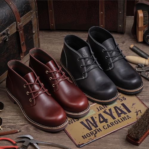SL-Saint Handgefertigte Klassische Chukka-Stiefel Für Männer Mode Echtes Rindsleder Bequeme Schuhe 5‘’ Geschnürt (RotBraun Leder, Erwachsene, Herren, 44, Numerisch, EU Schuhgrößensystem, Breit)