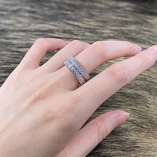 18K White Gold Plated Eternity Rings for Women Cubic Zirconia 7-Stone Wide Wedding Bands Round 3 Rows Promise Size 6-104