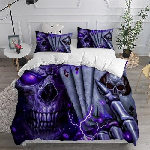 Parure de lit gothique crâne violet en microfibres de qualité supérieure King size 220x240cm - 6