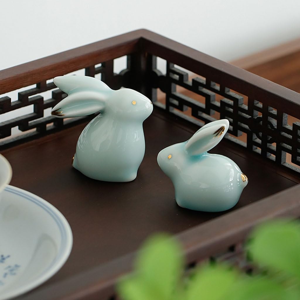 Figurine da Tavolo Creativo Coniglio tè Animale Domestico Ornamento Animale Ceramica Mini Paesaggio in Vaso Tavolo da tè Decorazione della casa Decorazioni da Tavola