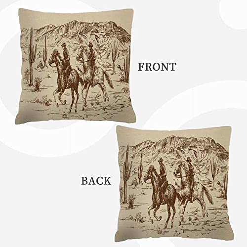 Hysing Cowboys Throw Pillow Covers 18 X 18 Inch,American Wild West Desert With Cowboys Linen Square Pillow Cases Decorative Cushion Cover For Sofa Bedroom Living Room #TOP3