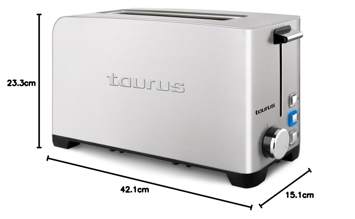 Taurus Mytoast Legend Tostador de una Ranura ancha de 45 mm, 1050 W, Acero Inoxidable, Gris