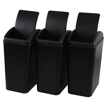 4.2 Gallon Trash Can with Swing Lid, Slim Plastic Garbage Bin, Black, 3 Packs