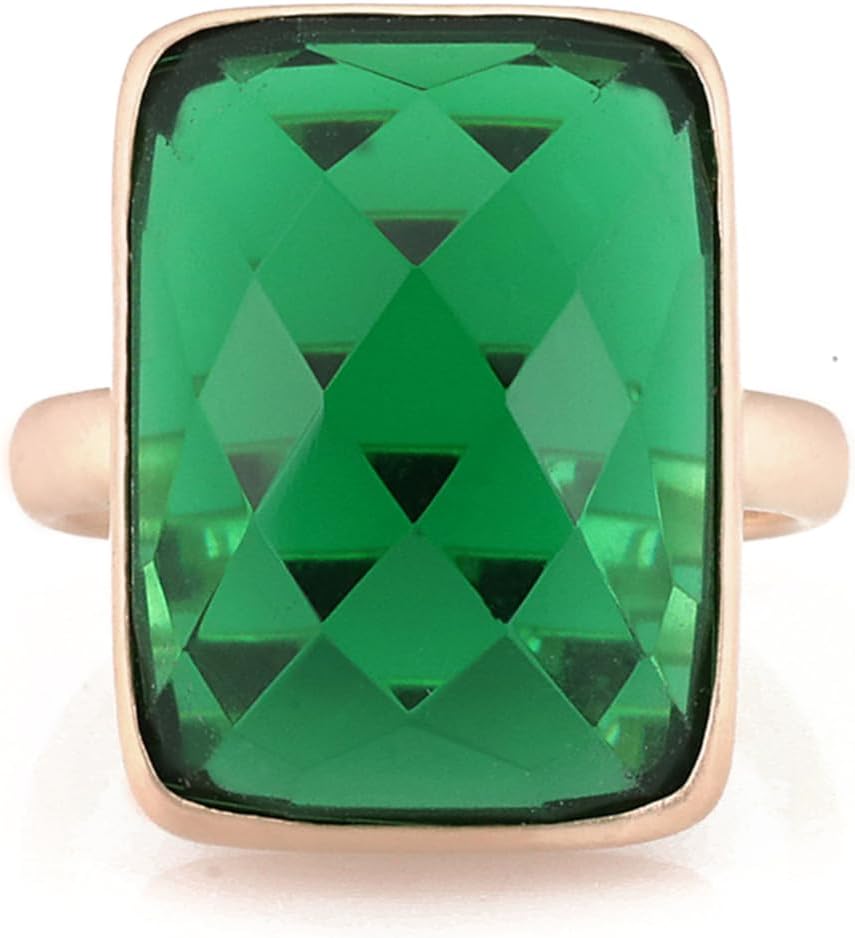 Gold Emerald Rectangle Ring - 18k & 14k May Birthstone Bezel Set - Vintage Bezel Statement Ring for Women - Customizable Gold Jewelry