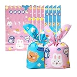 FERENLI 50 Pack 5.3x9.1 inch Reusable Gift Bags with Bunny Ears Goodie Treat Plastic Snack Candy...