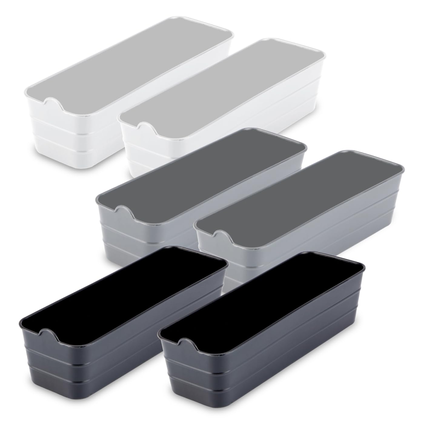 KOLORR Unbreakable Flexi Tray Narrow- Black, White, Grey (Pack of 6) | Bathroom Organiser | Desk Organizers for Staitionary Jwellery Tool Cabinet for Bedroom or Washroom Kitchen Office 2