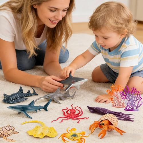 Animaux marins figurines éducatives : set de 21 pièces pour jouer dans l'aquarium ou la piscine