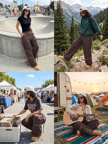 Image of GRECIILOOKS Cargo Pants for Woman | Trousers for Womans |High Waist Cotton Trouser Flared Parachute Pants with Side Pockets |Womens Cargo Pant | Elegant for College & Events (Available in Plus Size)