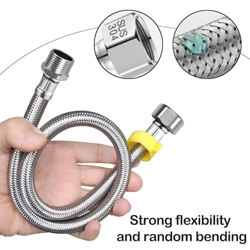 4 Stück 304 Edelstahl Flexschlauch 3/8, Verbindungsschlauch mit Edelstahlumflechtung, Panzerschlauch 3/8 Zoll Überwurf und Außengewinde, für Wasserhahn Eckventil Wassererhitzer (20cm/10cm)