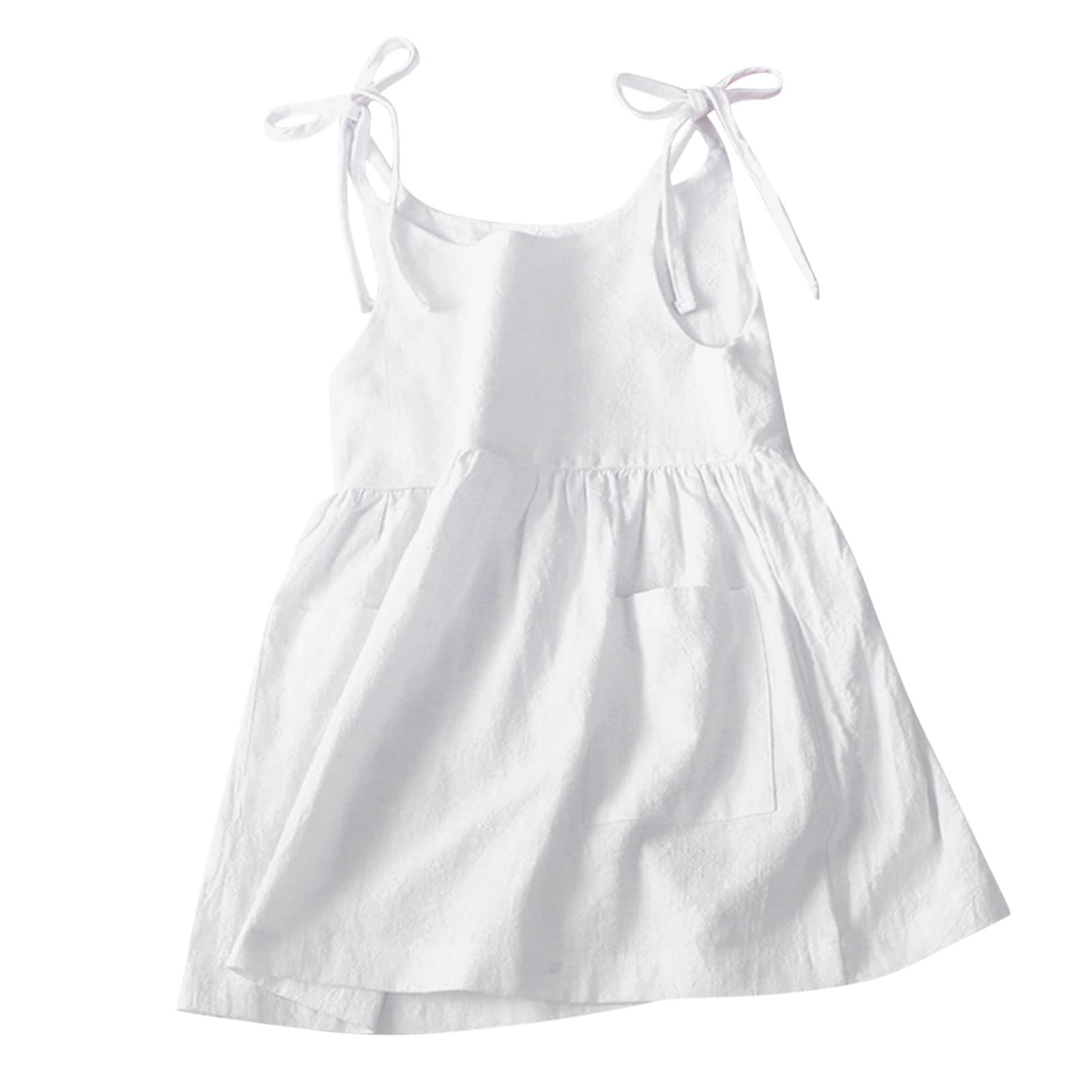 WWricotta Vestido de Princesa sin Mangas con Bolsillos de Lino y algodón para niñas pequeñas Lentejuelas Plata