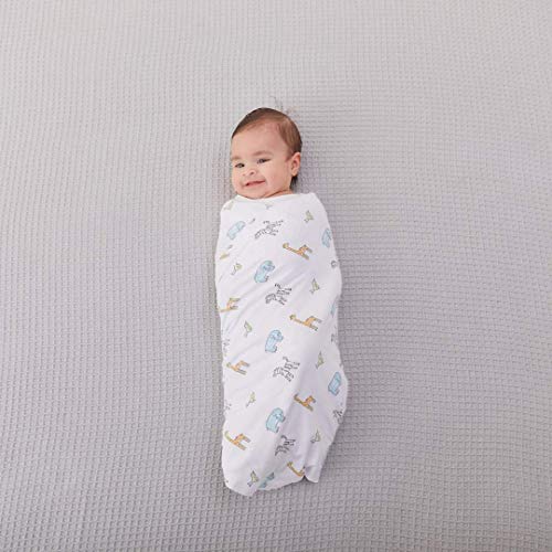 Image of aden + anais Comfort Knit Baby Swaddle Blanket for Newborn Girl and Boy, Super Soft Cotton with Spandex, Versatile Stroller Cover, Burp Cloth, Nursing Shield, 47 x 47 Inch, Jungle Jam