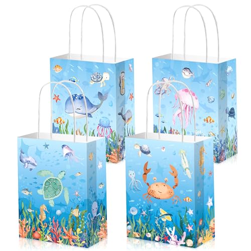 12 PCS Under the Sea Favor HandBags Treat Candy Goodies Bags Ocean Sea Turtle Shark Whale Beach Party Decorations for Baby Shower Birthday Wedding Party Supplies