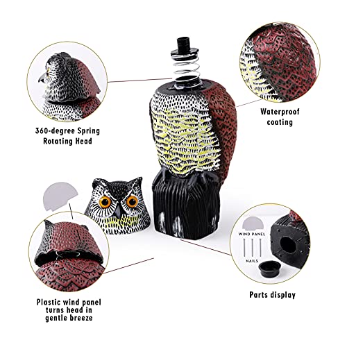 Punkram Owl Decoy,Plastic Owls To Scare Birds Away,Fake Keep Away,Garden Squirrels,Owl Scarecrows For Bird Control,Bird Deterrent With Rotating Head Garden Yard Outdoor #TOP2