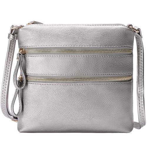 Image of Solene Small Multi Zipper Pocket Crossbody Bag with Adjustable Strap, Lightweight Travel Purse, Daily Small Messenger Pouch