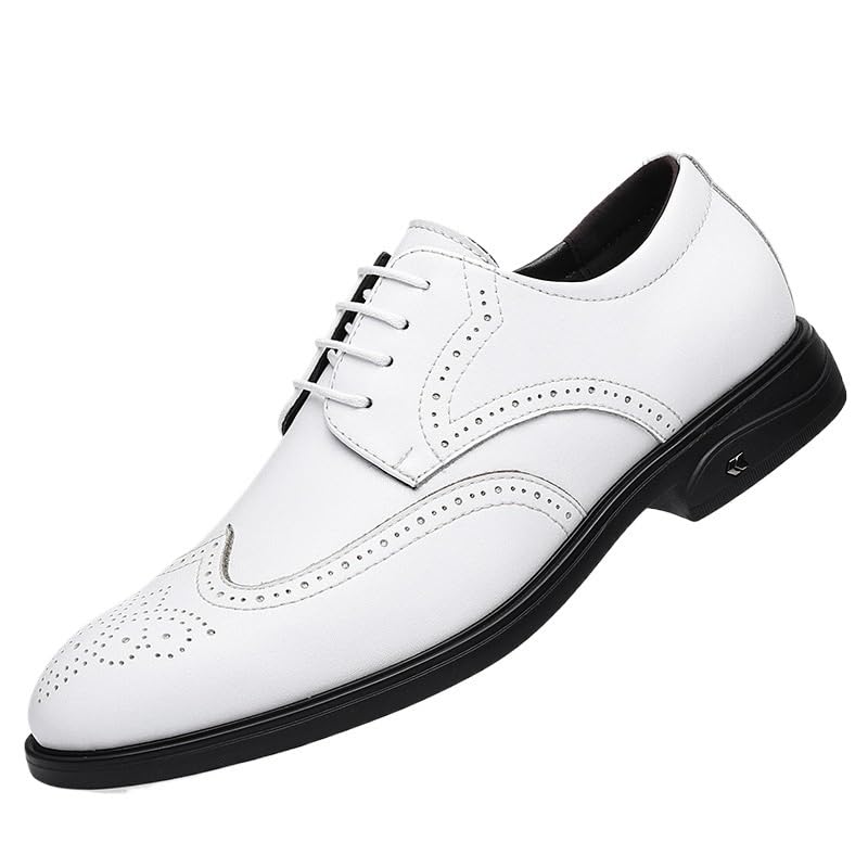 All-Match Mens Leather Shoes Genuine Leather Oxford Shoes Men Luxury Dress Shoes Slip On White Wedding Shoes Pointed Toe Lace-up Brogue