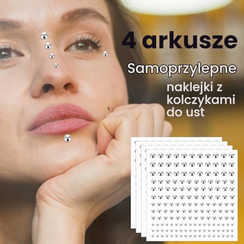 Mabor Kolczyk do twarzy i wargi, sztuczny kolczyk, sztuczny kolczyk do nosa, kolczyki do brwi, bez przekłuwania, naklejka na nos, srebrna naklejka na pępek, fajna dla kobiet i mężczyzn