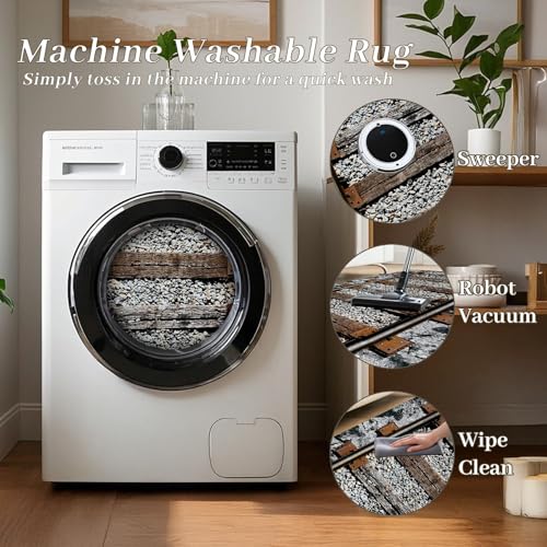 Tapete decorativo con diseño de vías de tren 5x8 ft miniatura 6