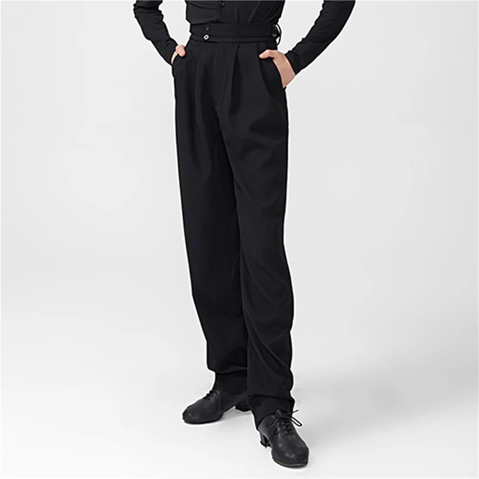 Pantalones de Baile Latino for Hombre, diseño Cintura Alta, Holgados, Negros, for Adultos, Ropa competición salón Cha para Hombre, Salsa, Jazz, Danza