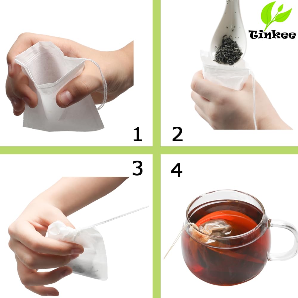 Bolsas de filtro de té, material seguro y natural, infusor de té desechable, bolsa de té vacía con cordón para té de hojas sueltas, juego de 200 (3.15 x 3.94 pulgadas) (blanco 200)