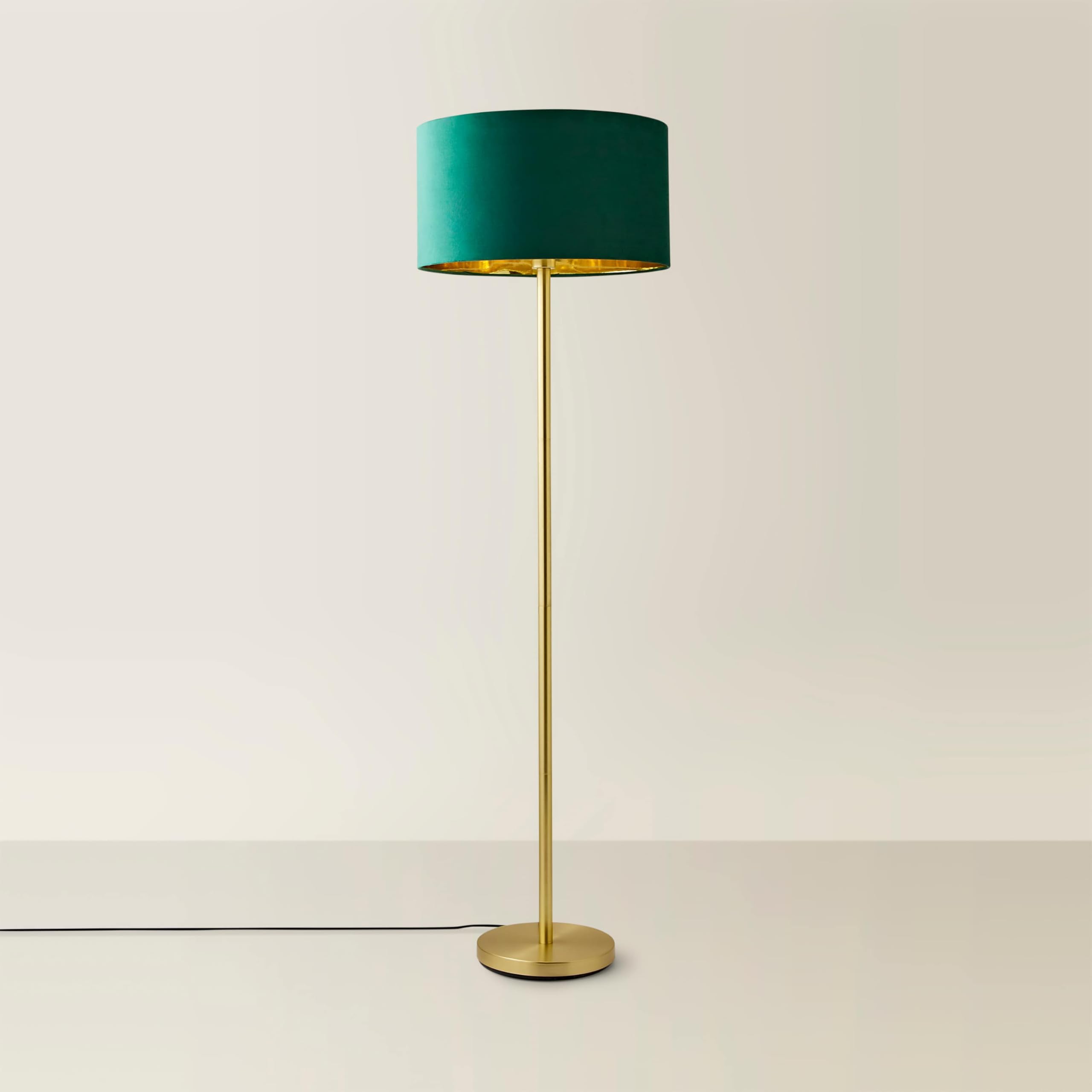 Valuelights Charles Gold Floor Lamp With Green Velvet & Metallic Shade from B&Q