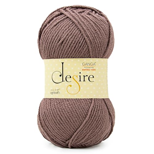 Image of Ganga Acrowools Acrylic Desire Hand Knitting and Crochet Yarn. Pack of 1 Ball - 100Gms. Shade No - (Dis23) Brown