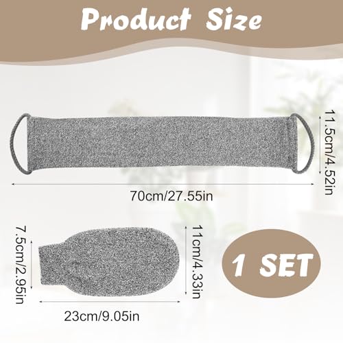 2 PCS Rückenschrubber für Dusche Bambusfaser Peeling Scrubber Schwamm, Grau, Peeling-Set mit Massagehandschuh für effektive Reinigung und sanftes Peeling