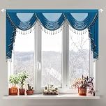 VOGOL Large Deep Blue Swag Valance with Tassels, 200x56 cm Vintage Waterfall Curtains, Elegant Light Filtering Drapes for Wedding Dining Room Living Room, 1 Panel