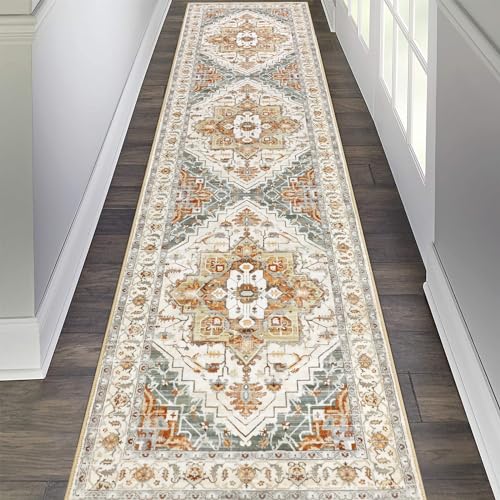 Pauwer Vintage Floral 2x8 Runner Rug, Non Slip Hallway Runner, Terracotta