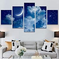 SIGNWIN 5 Panel Canvas Wall Art Modern Art Astronomy & Space Dramatic Minimalist Moon Multicolor Photography for Home Decorations Ready to Hang - 60