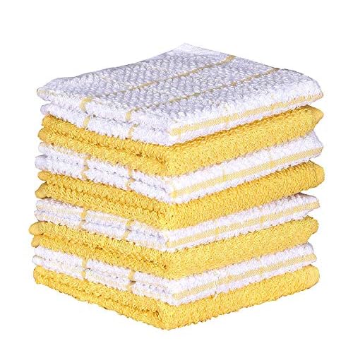 AMOUR INFINI Terry Dish Cloths Set of 8 – Highly Absorbent Super Soft Quick Drying – 12×12 Inch Dishcloths for Kitchen Cleaning & Drying Dishes – Lint Free Dish Rags (12×12 Inch – Yellow)